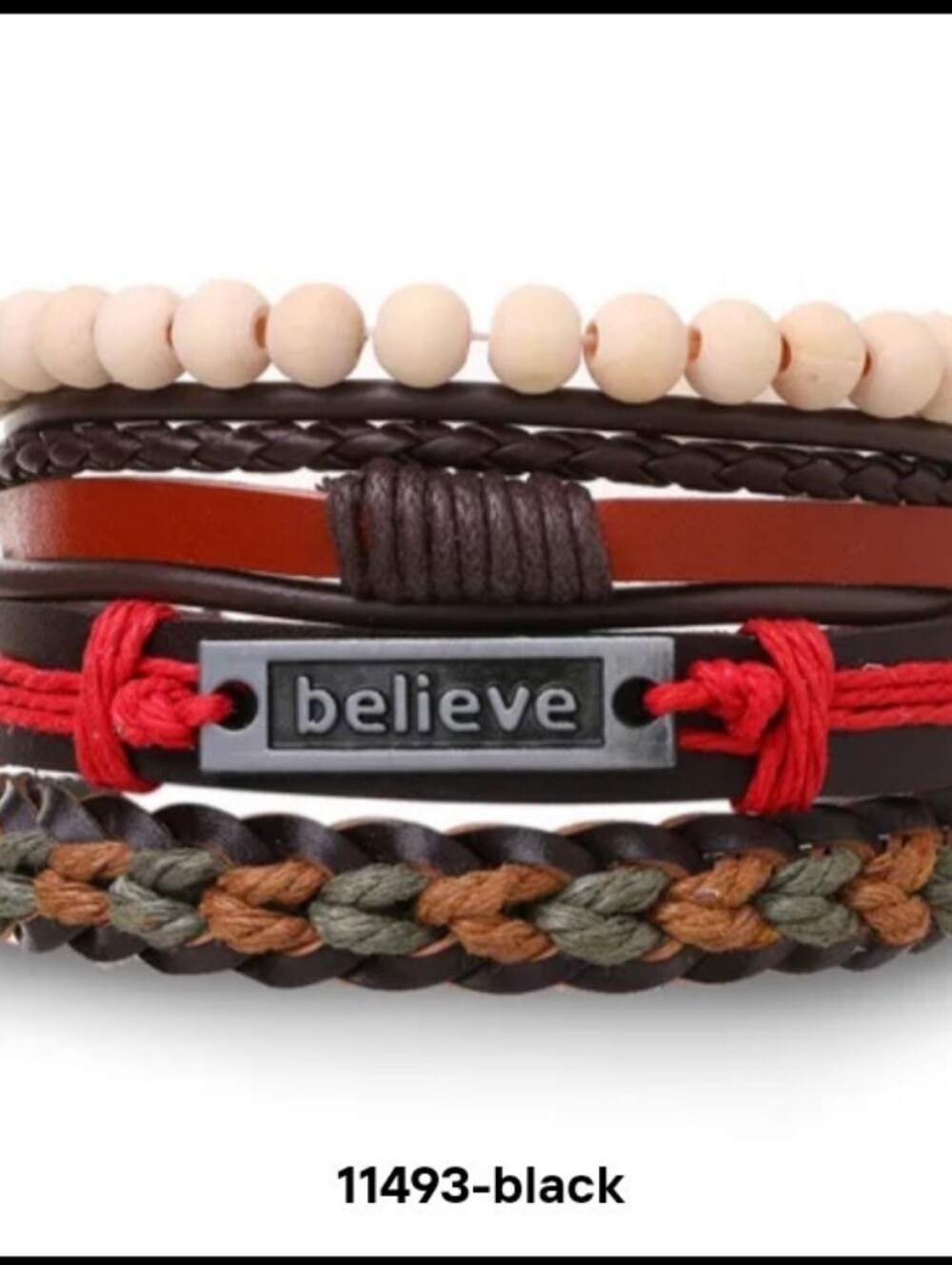 Men's Leather Bracelets Set Beaded Believe Braided 4pc Jewelry New G32